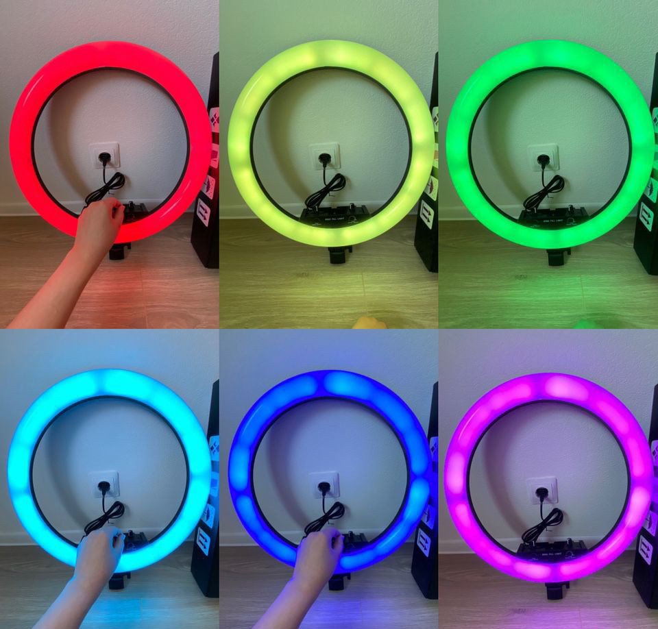 Світлодіодна кільцева лампа для селфі 45 см / Світлодіодна лампа RGB з пультом + сумка (MJ18) - мініатюра 8