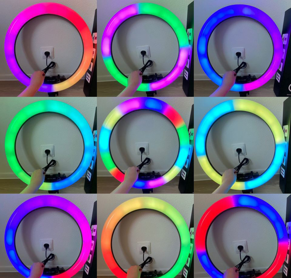 Світлодіодна кільцева лампа для селфі 45 см / Світлодіодна лампа RGB з пультом + сумка (MJ18) - мініатюра 10