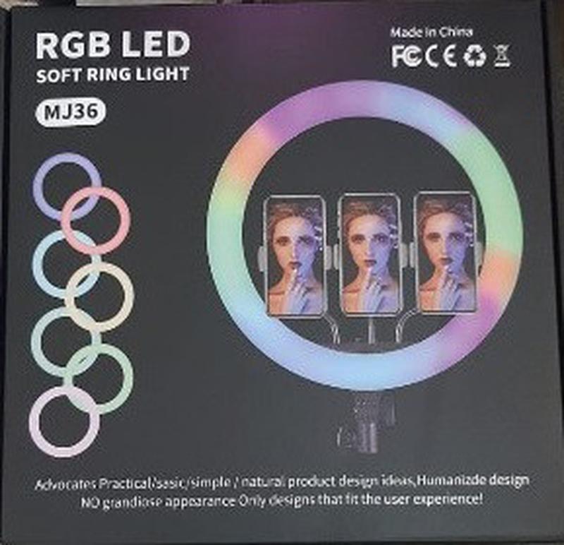 Кільцева RGB селфі - лампа, 36 см ∙ Світлодіодна лампа з пультом MJ36 - мініатюра 5