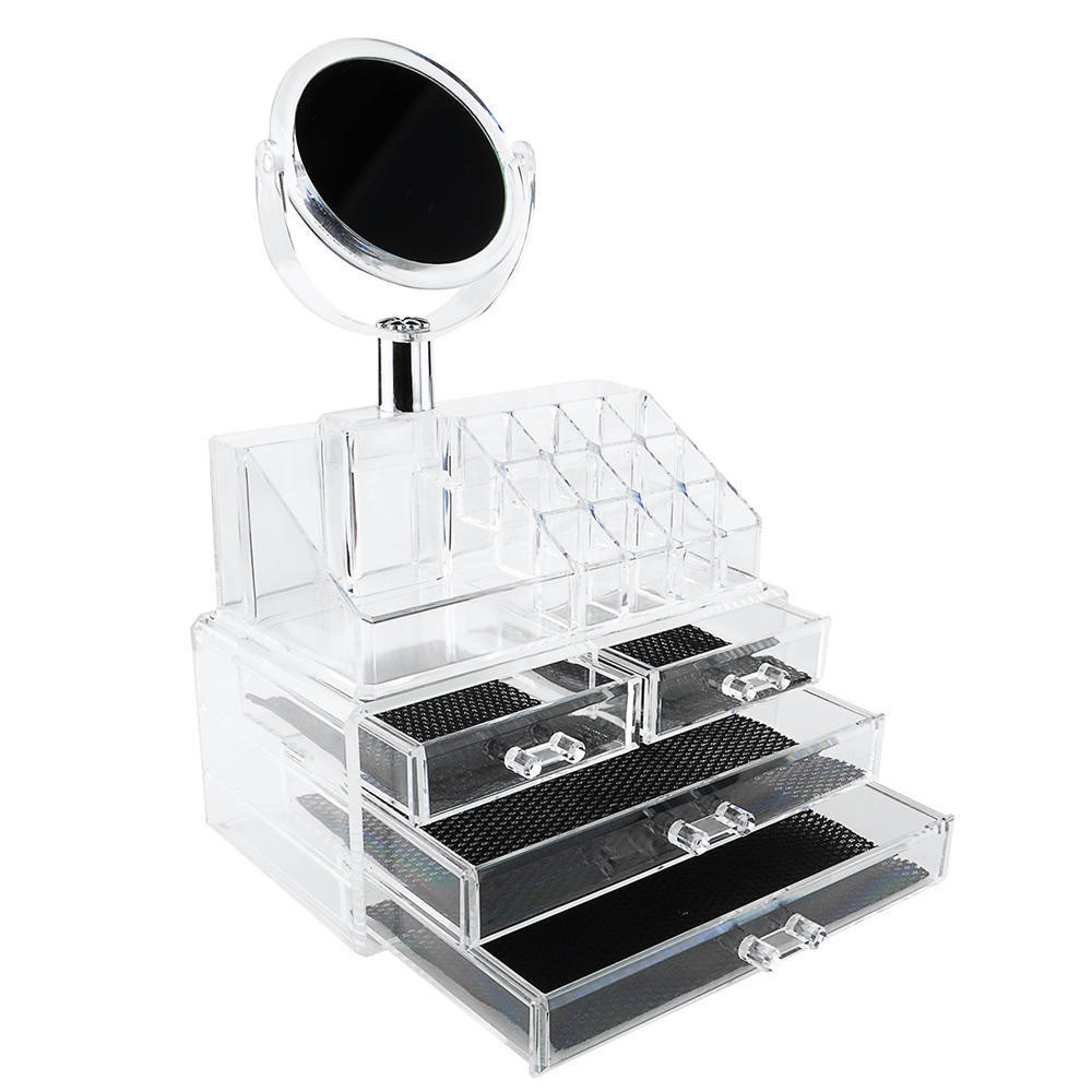 Настільний прозорий органайзер для косметики із дзеркалом GW-888 Косметична акрилова міні-шафка бокс - мініатюра 4