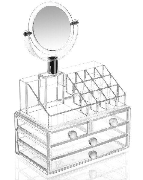 Настільний прозорий органайзер для косметики із дзеркалом GW-888 Косметична акрилова міні-шафка бокс - мініатюра 5