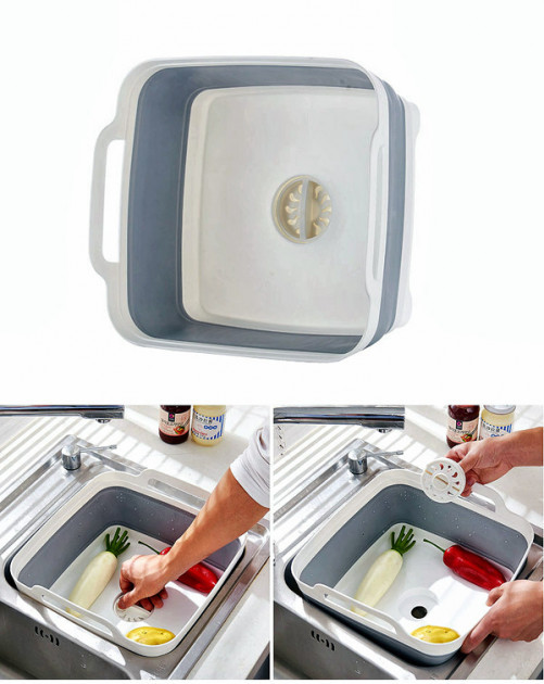 Складна раковина зі зливом Folding Cup Переносне мийка - кошик з ручками та пробкою