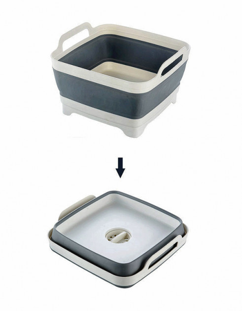 Складна раковина зі зливом Folding Cup Переносне мийка - кошик з ручками та пробкою - мініатюра 2