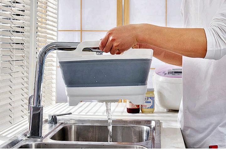 Складна раковина зі зливом Folding Cup Переносне мийка - кошик з ручками та пробкою - мініатюра 3