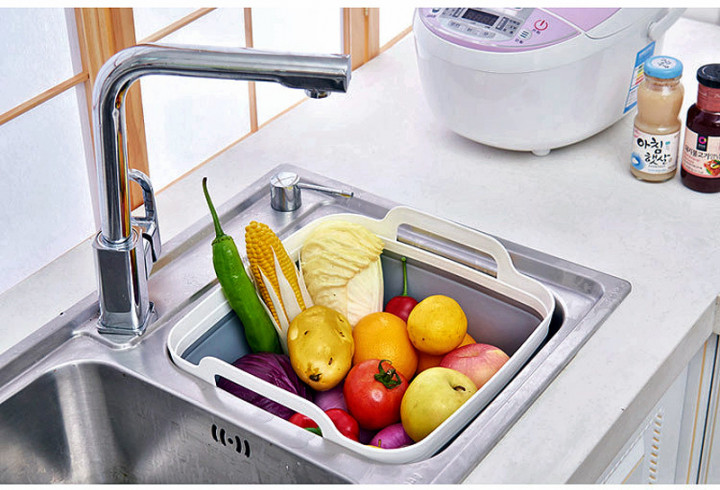 Складна раковина зі зливом Folding Cup Переносне мийка - кошик з ручками та пробкою - мініатюра 4