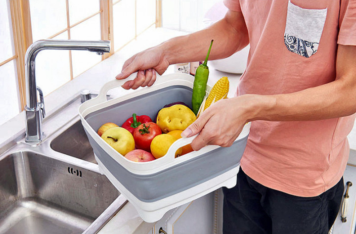 Складна раковина зі зливом Folding Cup Переносне мийка - кошик з ручками та пробкою - мініатюра 5