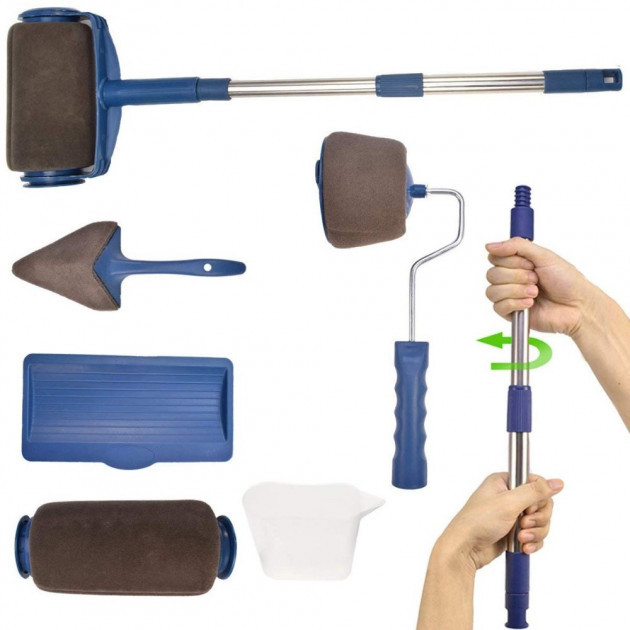 Набір малярних валиків PAINT ROLLER Універсальні валики для фарбування поверхонь, 2 шт. з ємністю для розкочування фарби та шпателем - мініатюра 4