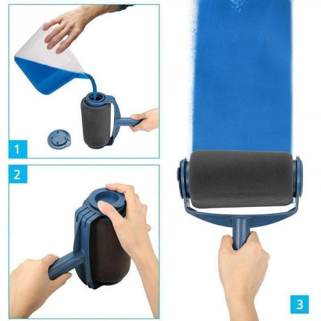 Набір малярних валиків PAINT ROLLER Універсальні валики для фарбування поверхонь, 2 шт. з ємністю для розкочування фарби та шпателем - мініатюра 5