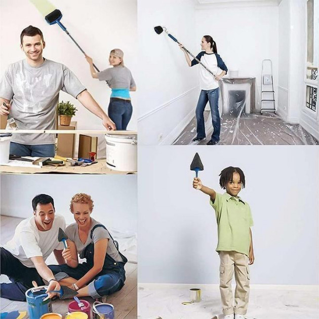 Набір малярних валиків PAINT ROLLER Універсальні валики для фарбування поверхонь, 2 шт. з ємністю для розкочування фарби та шпателем - мініатюра 6