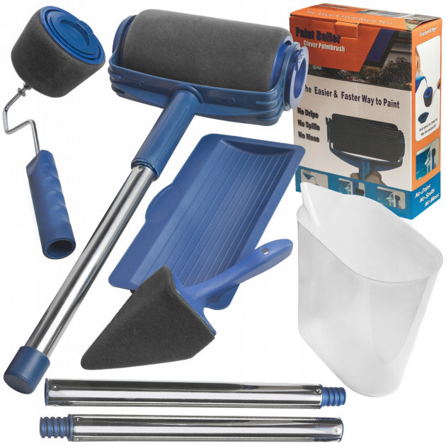 Набір малярних валиків PAINT ROLLER Універсальні валики для фарбування поверхонь, 2 шт. з ємністю для розкочування фарби та шпателем - мініатюра 7