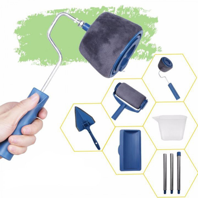 Набір малярних валиків PAINT ROLLER Універсальні валики для фарбування поверхонь, 2 шт. з ємністю для розкочування фарби та шпателем - мініатюра 8