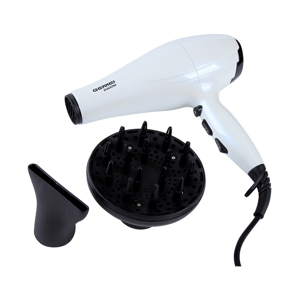 Фен Gemei GM-105 ∙ Домашній потужний фен з насадкою - дифузор та концентратор, 2400 Вт ∙ Білий - мініатюра 2