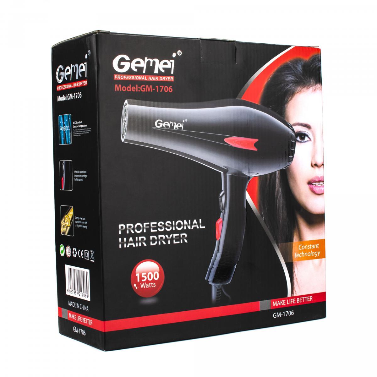 Професійний фен Gemei GM-1706 з насадкою – концентратором, 1500 Вт - мініатюра 7