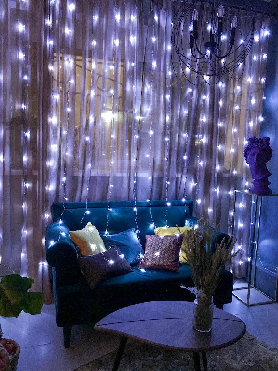 Гірлянда штора на вікно 212 LED 3х2м Холодний білий колір свічення, з конектором - мініатюра 2