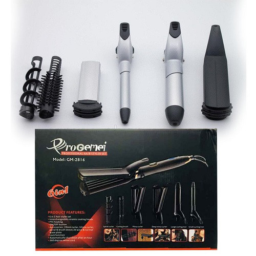 Стайлер для укладки волосся 6 в 1 Gemei GM-2816 PRO Мультистайлер зі знімними насадками праска плойка гофре спіральна завивка
