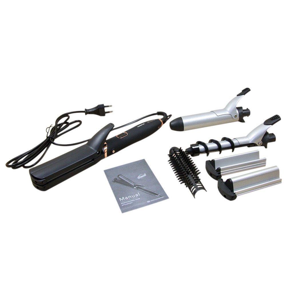 Стайлер для укладки волосся 6 в 1 Gemei GM-2816 PRO Мультистайлер зі знімними насадками праска плойка гофре спіральна завивка - мініатюра 2