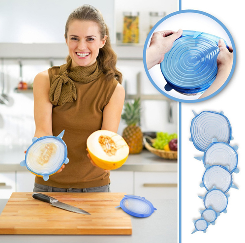 Універсальні силіконові кришки Super stretch silicone, 6 шт ∙ Набір кришок для посуду та ємностей