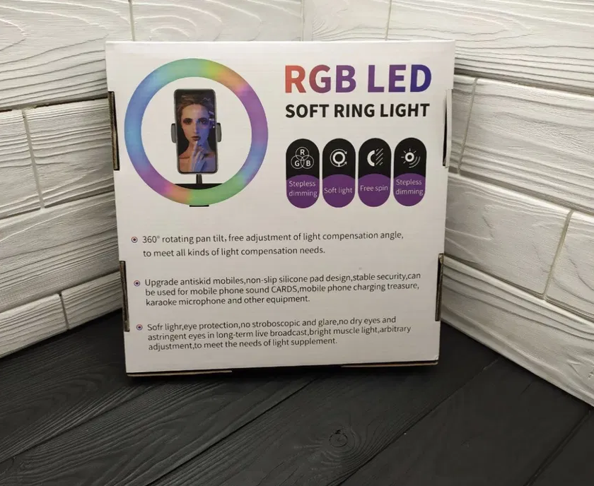 Кільцева RGB селфі - лампа, 26 см ∙ Селфі - кільце з пультом MJ26 - мініатюра 7