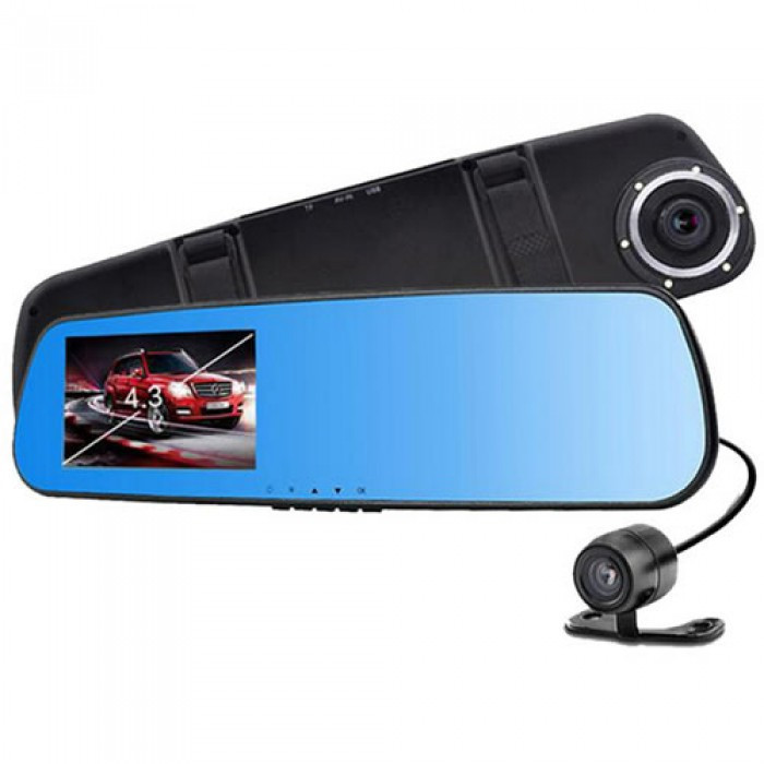 Відеореєстратор - дзеркало з камерою заднього виду DVR Full HD 1433 (4,3") 2 камери