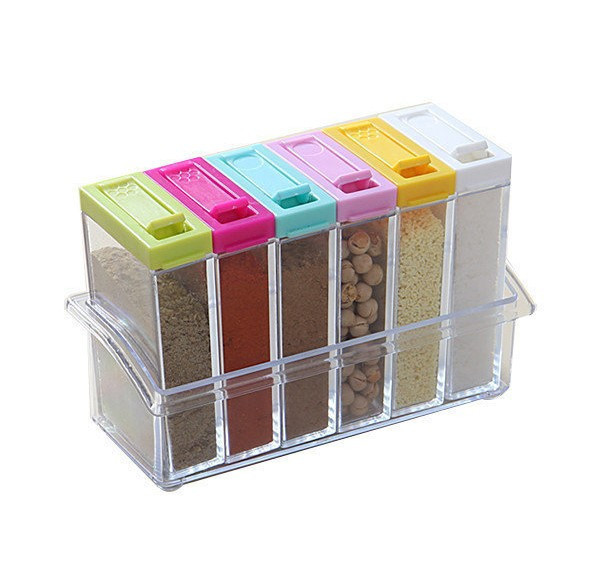 Набір ємностей для спецій Seasoning Six Piece Set, 6 баночок ∙ Кухонний набір - спецівниця на підставці ∙ Екопластик