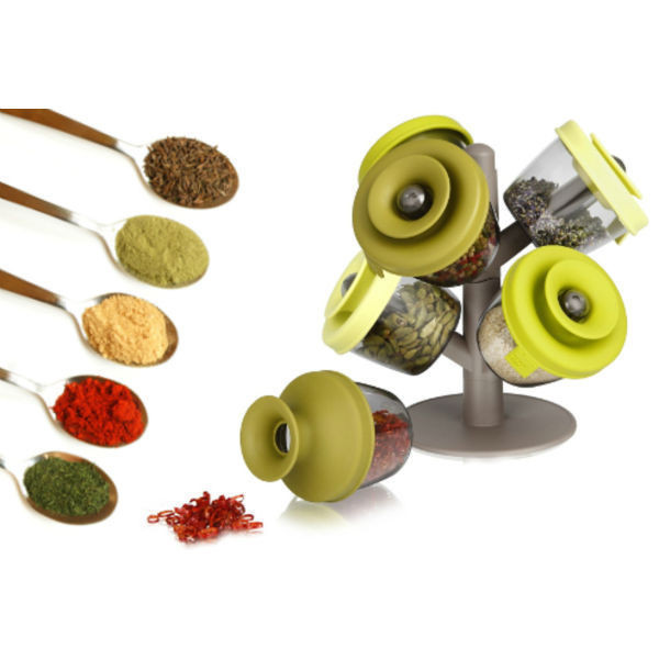 Набір баночок для спецій та приправ Pop Up Spice Rack із 6 ємностей на підставці | Спецівниця 6 шт