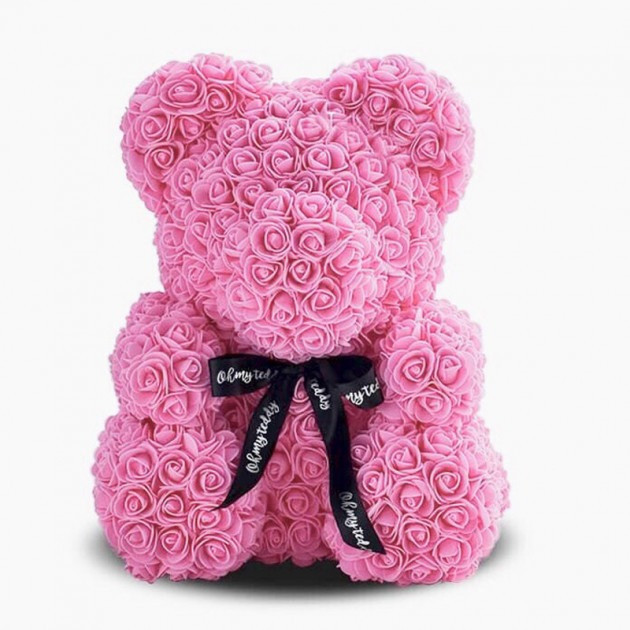 Подарунковий сувенір Ведмедик з троянд 25 см ∙ Ведмедик з квітів у подарунковій коробці Червоний / рожевий / білий - мініатюра 4