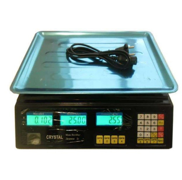 Ваги торгові CRYSTAL CR-50 50 кг Електронні настільні ваги для торгівлі з лічильником ціни - мініатюра 2