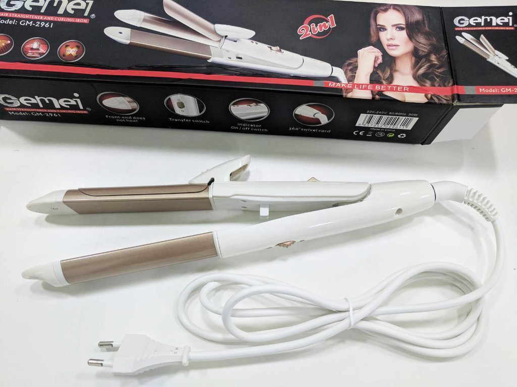 Плойка-праска Gemei GM 2961 для укладання та завивки волосся | Випрямляч | Щипці для завивки 2в1 - мініатюра 3