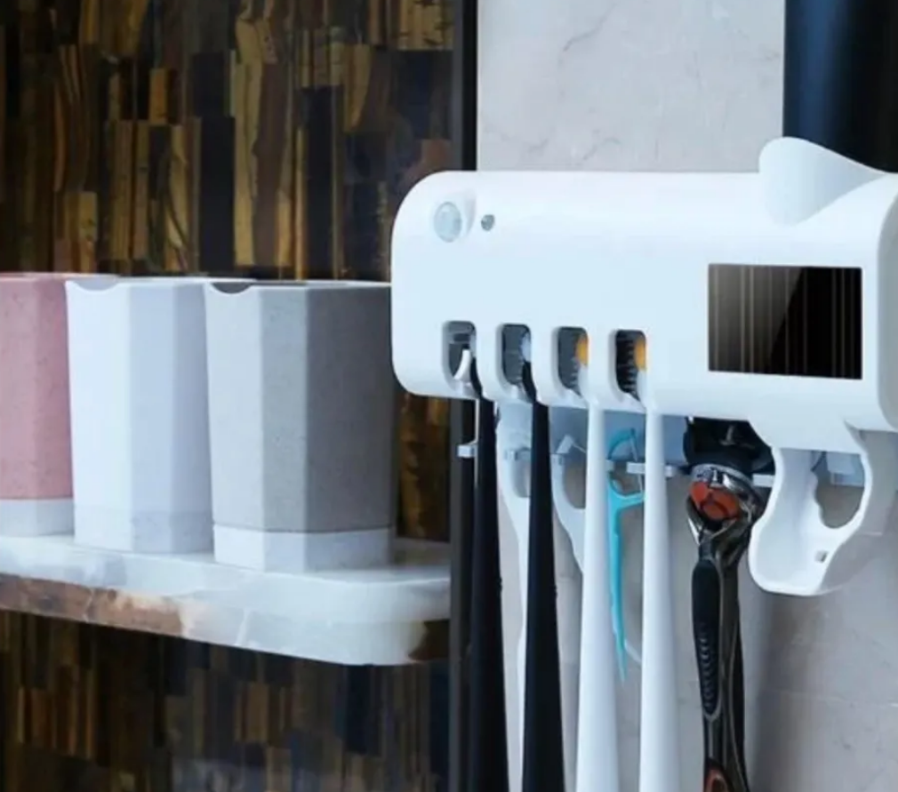 Автоматичний дозатор - диспенсер зубної пасти Toothbrush sterilizer / УФ-стерилізатор / Тримач зубних щіток / Органайзер для ванної W-020 - мініатюра 3