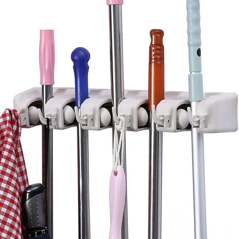 Органайзер - тримач швабр Magic Broom Holder Універсальний настінний підвісний фіксатор швабри, мітли та щіток, з гачками - мініатюра 2