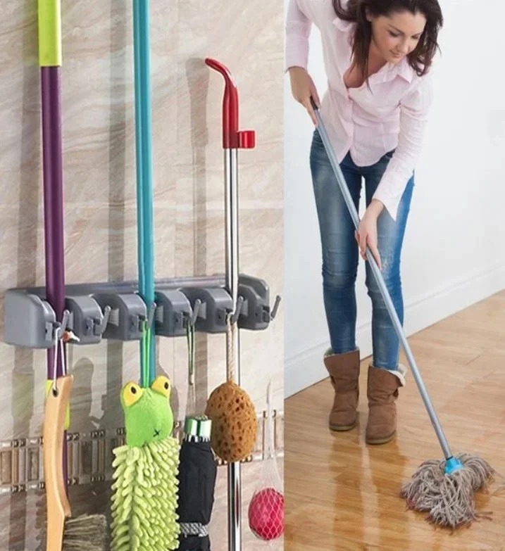 Органайзер - тримач швабр Magic Broom Holder Універсальний настінний підвісний фіксатор швабри, мітли та щіток, з гачками - мініатюра 4