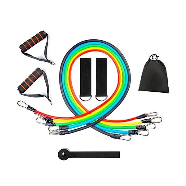 Набір еспандерів для фітнесу багатофункціональний тренажер на 5 джгутів Power Resistance Bands + чохол - мініатюра 2