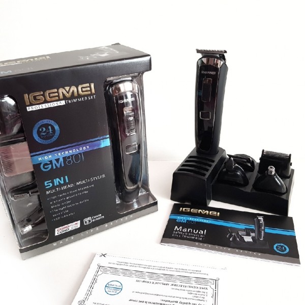 Набір для стрижки універсальний Тример машинка для стрижки 5 в 1 Gemei GM801 - мініатюра 4