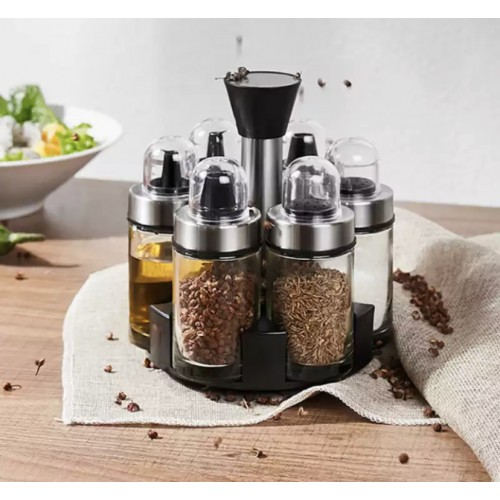 Набір скляних ємностей для спецій · Спецівниця на підставці, 6 баночок у наборі