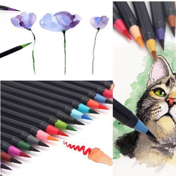 Акварельні маркери для скетчингу "Ведмедик" 20 кольорів · Художній набір маркерів на водній основі для малювання з пензликом · Подарунок художнику