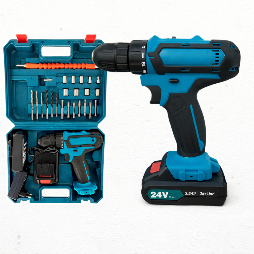 Шуруповерт акумуляторний 550 DWE 24V 3AH · Дриль з Набором інструментів 24 предмети