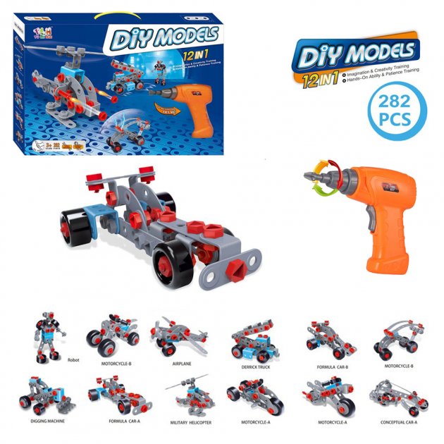 Дитячий гвинтовий металевий конструктор 12 в 1 скрепер із шуруповертом TU LE HUI Diy Models 282 елемента - мініатюра 2