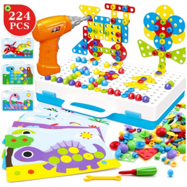 Розвиваючий конструктор з дрилем на 224 деталі Tu Le Hui "Puzzle Peg" у валізці TLH-29