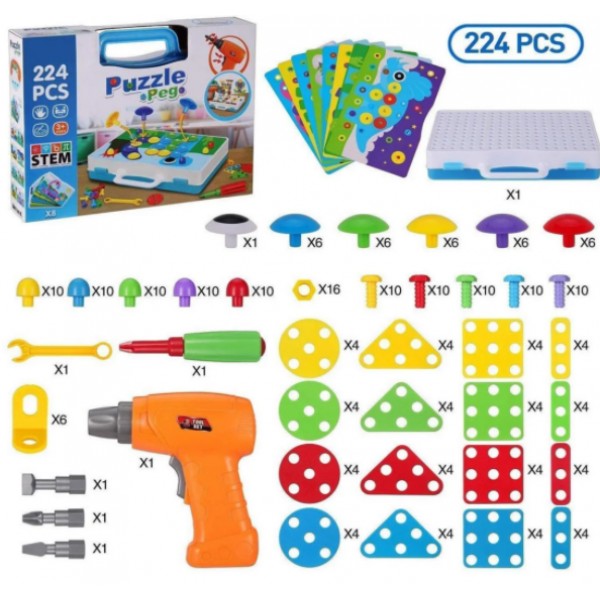 Розвиваючий конструктор з дрилем на 224 деталі Tu Le Hui "Puzzle Peg" у валізці TLH-29 - мініатюра 4