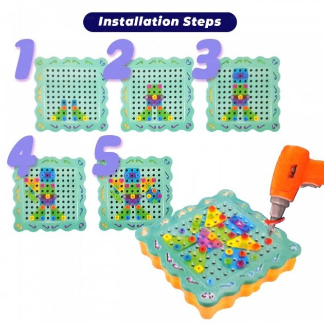 Конструктор – мозаїка Tu Le Hui "Diy Light Puzzle" гвинтовий з шуруповертом та LED підсвіткою, 200 деталей - мініатюра 4