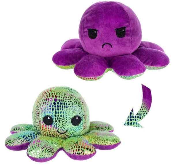 М'яка іграшка Восьминіжка – перевертень ∙ Двосторонній восьминіг веселий / сумний 2 в 1 ∙ 20 x 20 x 10 см