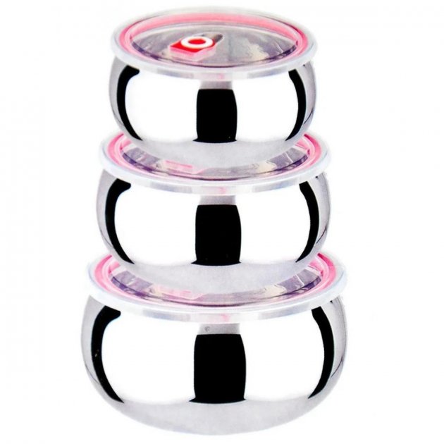 Набір судочків UNIQUE UN-1516 ∙ Судок із нержавіючої сталі 3 шт у комплекті з кришками