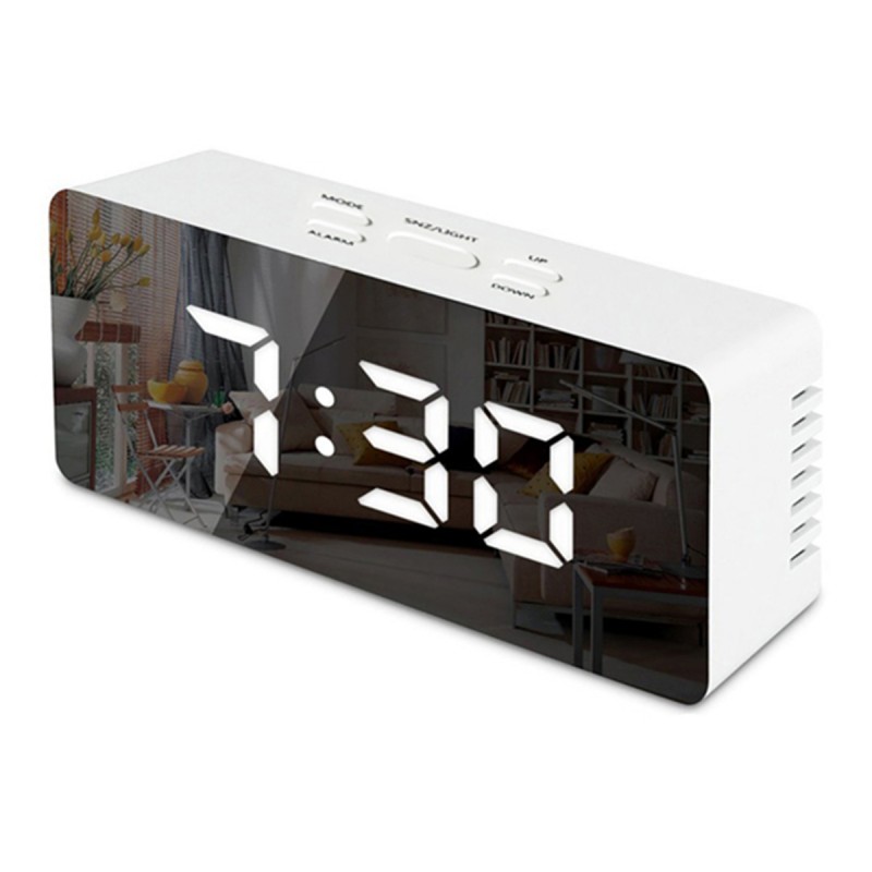 Стильний настільний дзеркальний годинник DS-3658L на батарейках з термометром ∙ Будильник ∙ Дата ∙ Календар ∙ Температура ∙ LED Підсвічування - мініатюра 2