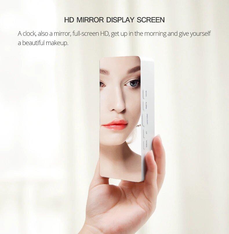 Стильний настільний дзеркальний годинник DS-3658L на батарейках з термометром ∙ Будильник ∙ Дата ∙ Календар ∙ Температура ∙ LED Підсвічування - мініатюра 3