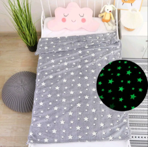 Дитячий плед, що світиться у темряві ∙ Люменісцентний неоновий плед – ковдра із зірками ∙ Покривало «день-ніч» - мініатюра 2