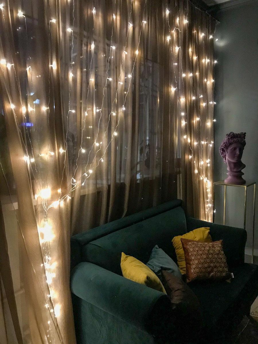 Гірлянда штора Водоспад на вікно Холодний білий колір свічення, 3х2м 240 LED з конектором - мініатюра 4