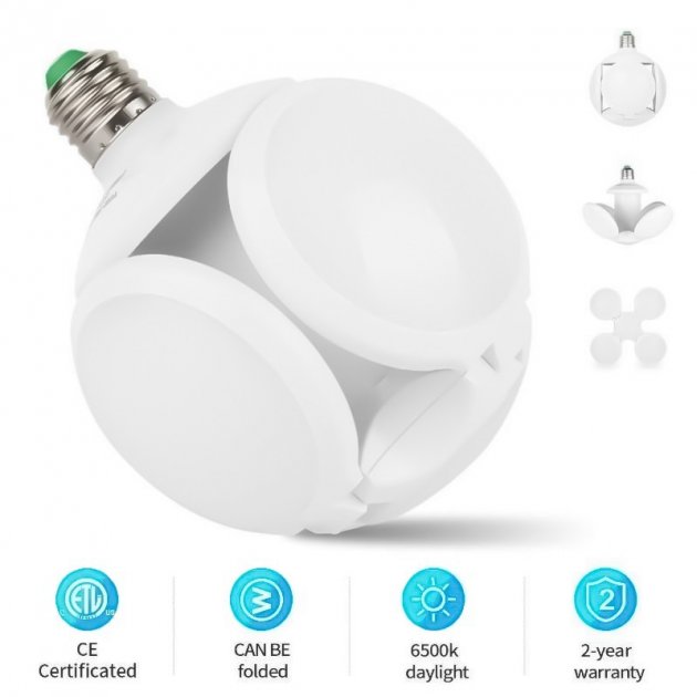 Розкладна світлодіодна LED лампа - світильник в патрон лампочка, що складається, з лопатями Football UFO LED Lamp 40Вт E27 - мініатюра 6