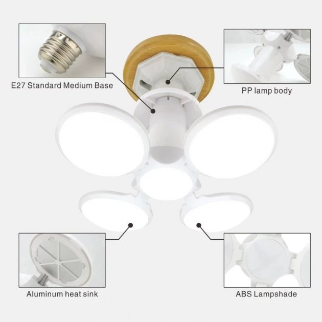 Розкладна світлодіодна LED лампа - світильник в патрон лампочка, що складається, з лопатями Football UFO LED Lamp 40Вт E27 - мініатюра 7