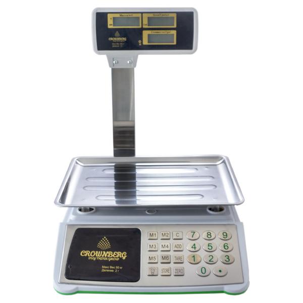 Ваги торгові Crownberg CB-5008 з лічильником ціни та стійкою, до 50 кг