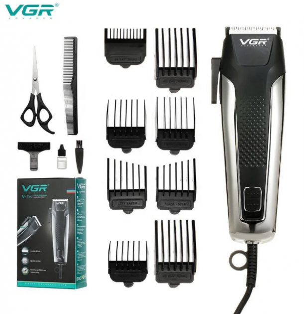Бездротова машинка - триммер для стрижки VGR V-029 6 в 1 з насадками та підставкою